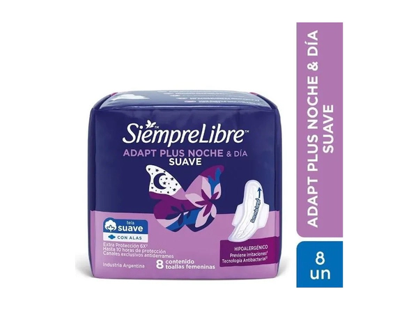 Toallas Femeninas Siempre Libre Adapt plus noche y día suave x8un