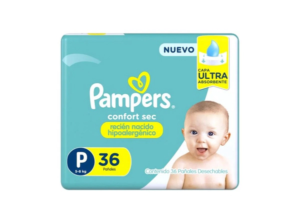 Pañales Pampers talle P confort sec 36 uni