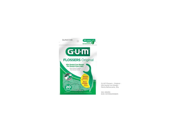 G.U.M Flossers Original hilo dental con mango menta refrescante 20 u