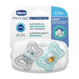 Chupete Chicco Physio Light Deco Celeste Y Gris 2-6 Meses 2 Unidades