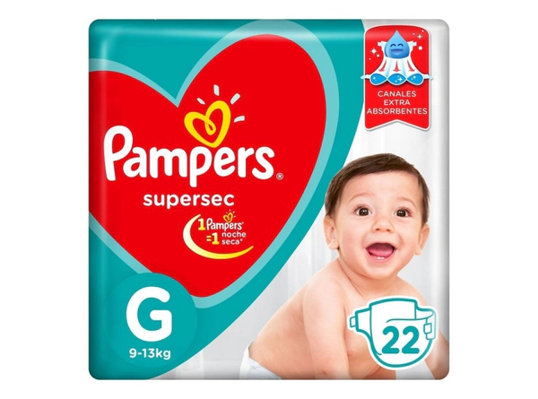 Pañales Pampers Supersec Mega Talle G x22un
