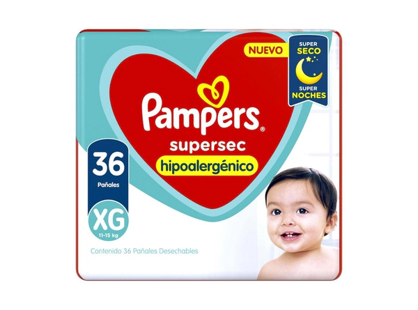 Pampers Supersec Pañales Extra Grande x 36 Un