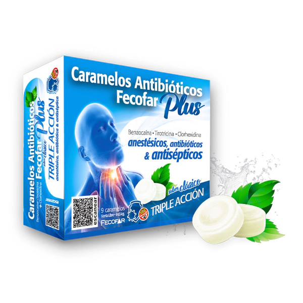 Caramelos Antibióticos Fecofar Plus Triple Acción 9 unidades