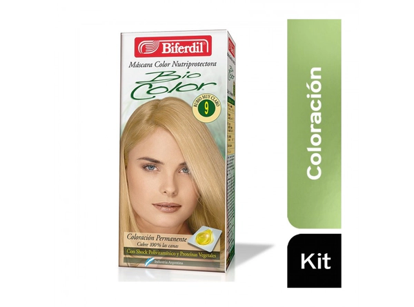 Coloración Biferdil Bio Kit 9 Rubio Muy Claro