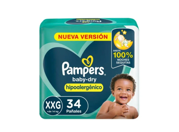 Pañales Pampers Baby Dry Hipoalergénico Talle Xxg 34 Un
