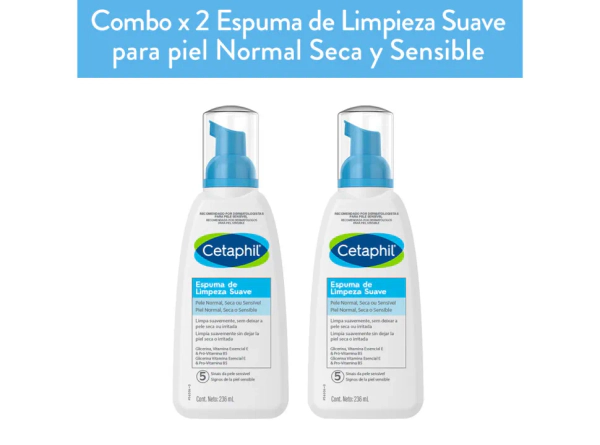 Pack 2 Cetaphil Espuma De Limpieza Suave Facial Piel Sensible