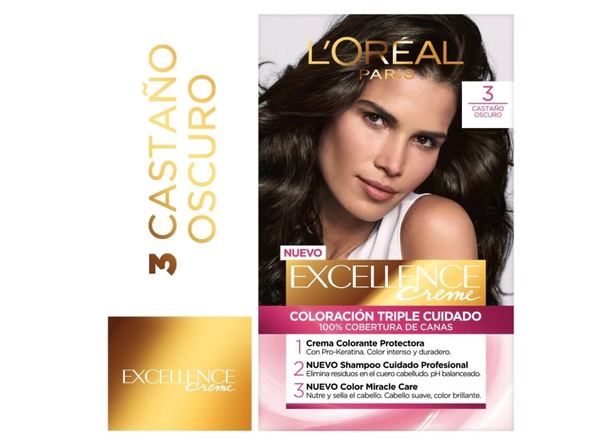 Tintura permanente Excellence Creme 3 castaño oscuro x 47 GR