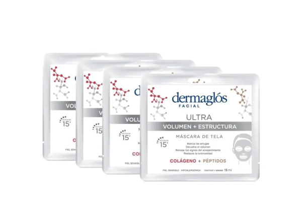 Pack 4 Dermaglós Ultra Volumen + Estructura Máscara De Tela