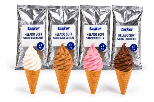 Helado Soft En Polvo Tasker Combo 4 Sabores 4kg Premezcla