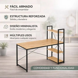 Escritorio JD Industrial Biblioteca Estantes Simil Madera