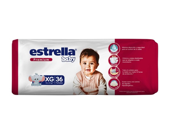 Pañales baby premium XG (36 unidades)
