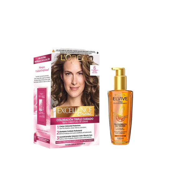 Combo creme tono 6 rubio oscuro + oleo extraordinario 100 ml